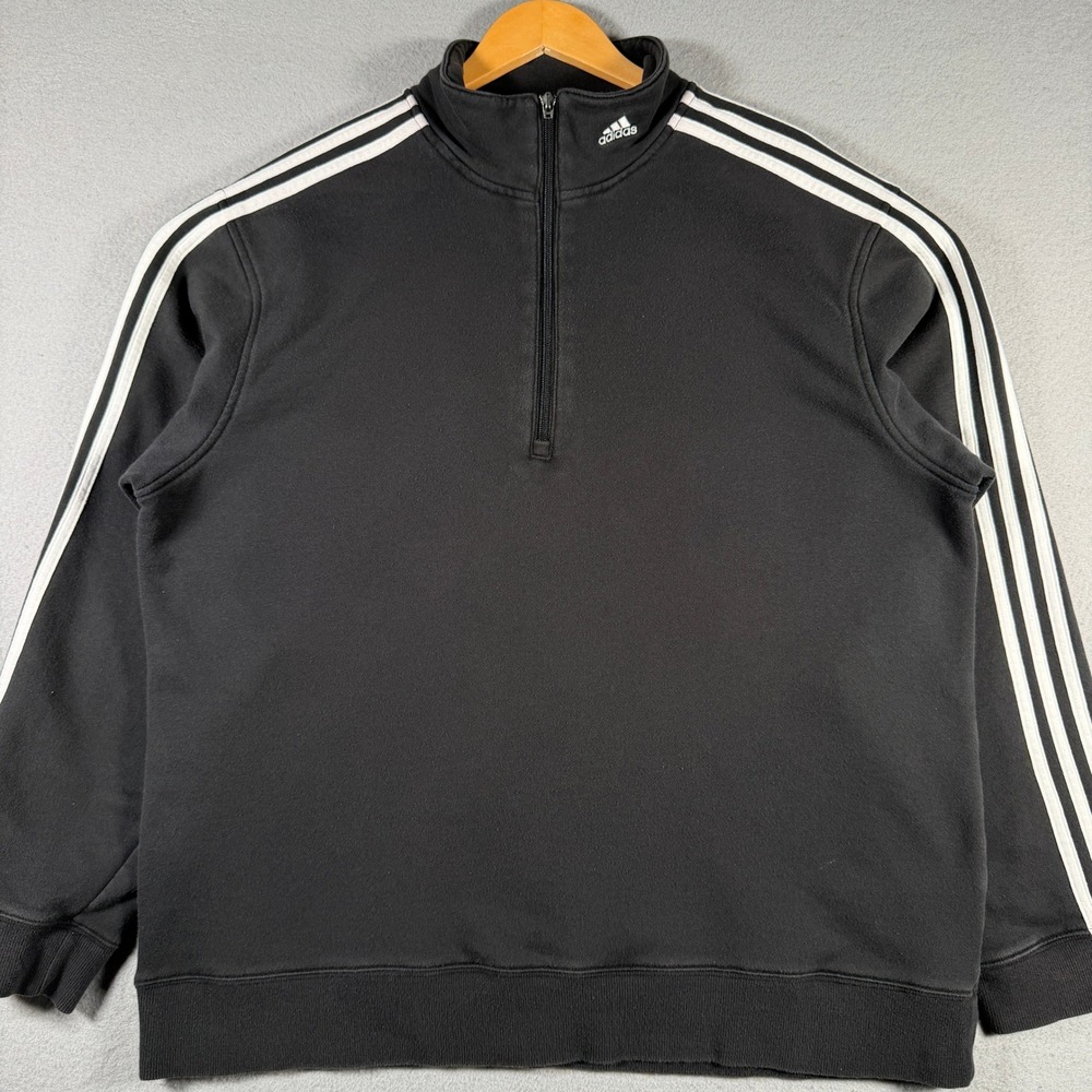 Adidas Mens XL Black 3-Stripe Quarter Zip Fleece Pullover Sweatshirt 938006